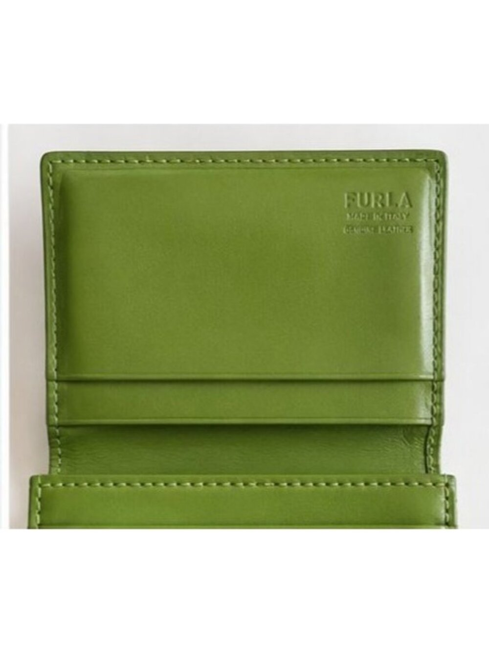 Vintage Furla Green Leather Flower Wallet Made In Italy Y2K Compact Bifold Rare - Picture 3 of 7